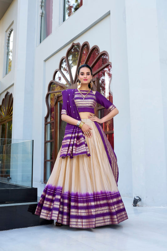 Purple colour Pure Chanderi and Plain With Zari Weaving Work Border lehenga and dupatta