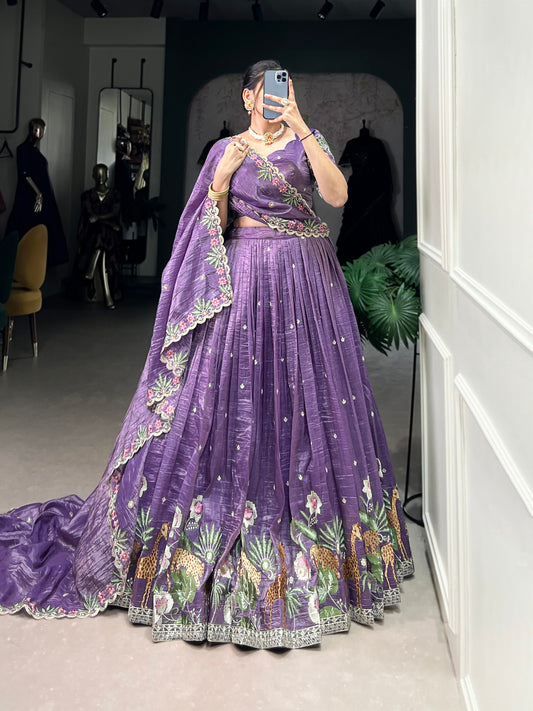 Purple colour Gold Crush and Sequins and Thread Embroidery Work  lehenga and dupatta