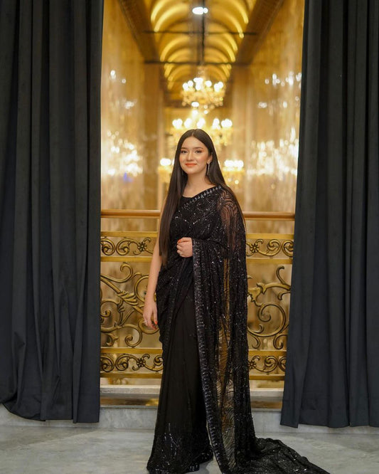 Black Georgette Fabric Heavy with Beautiful Sequence Work