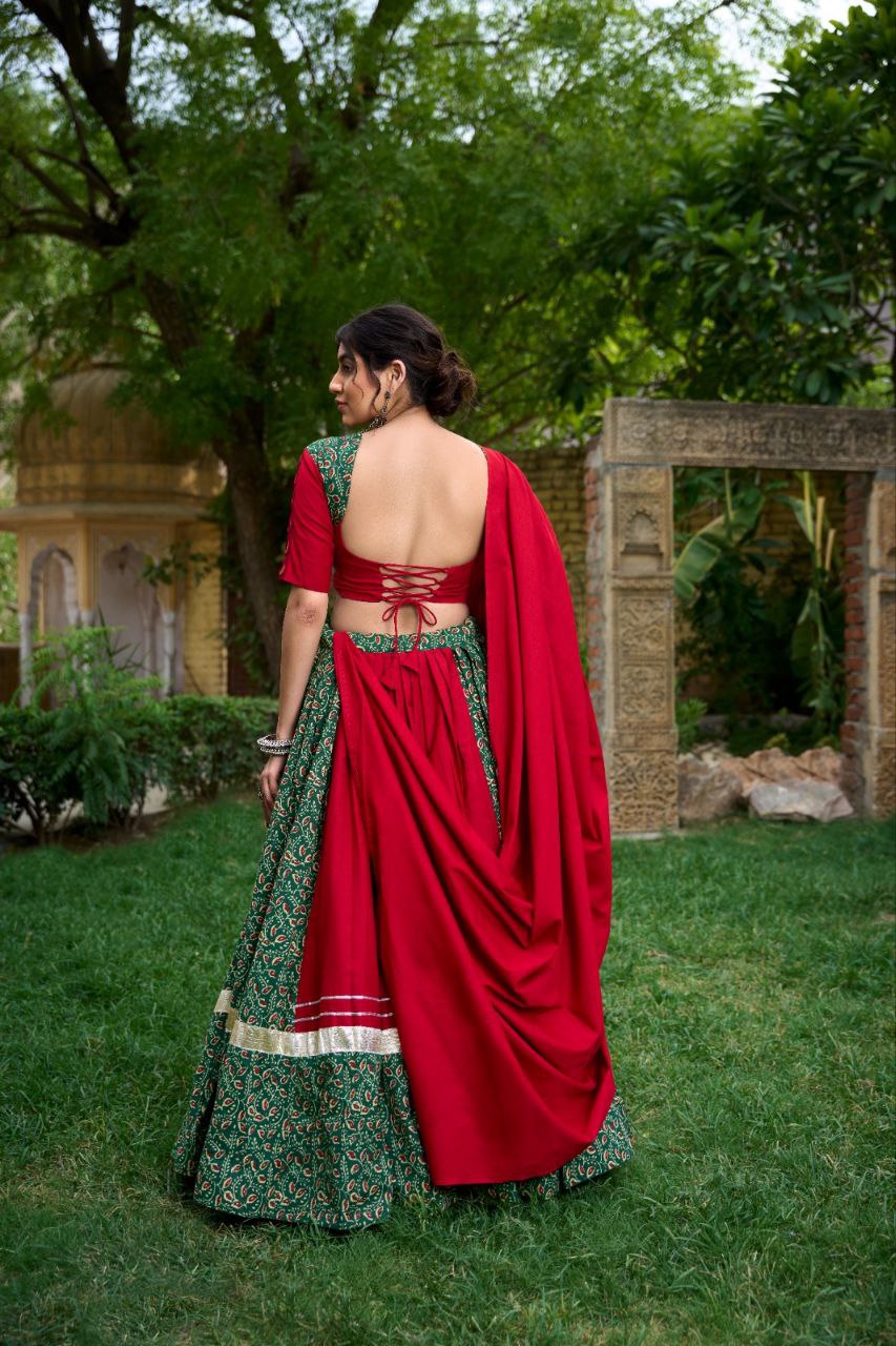 Navratri Collection - Beautifully Printed and Decorated lahenga with Genuine Mirror Work