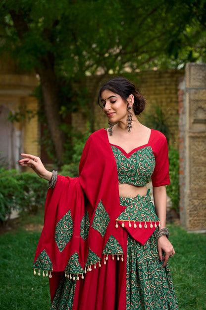 Navratri Collection - Beautifully Printed and Decorated lahenga with Genuine Mirror Work