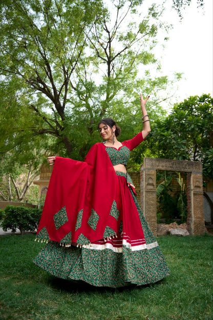 Navratri Collection - Beautifully Printed and Decorated lahenga with Genuine Mirror Work