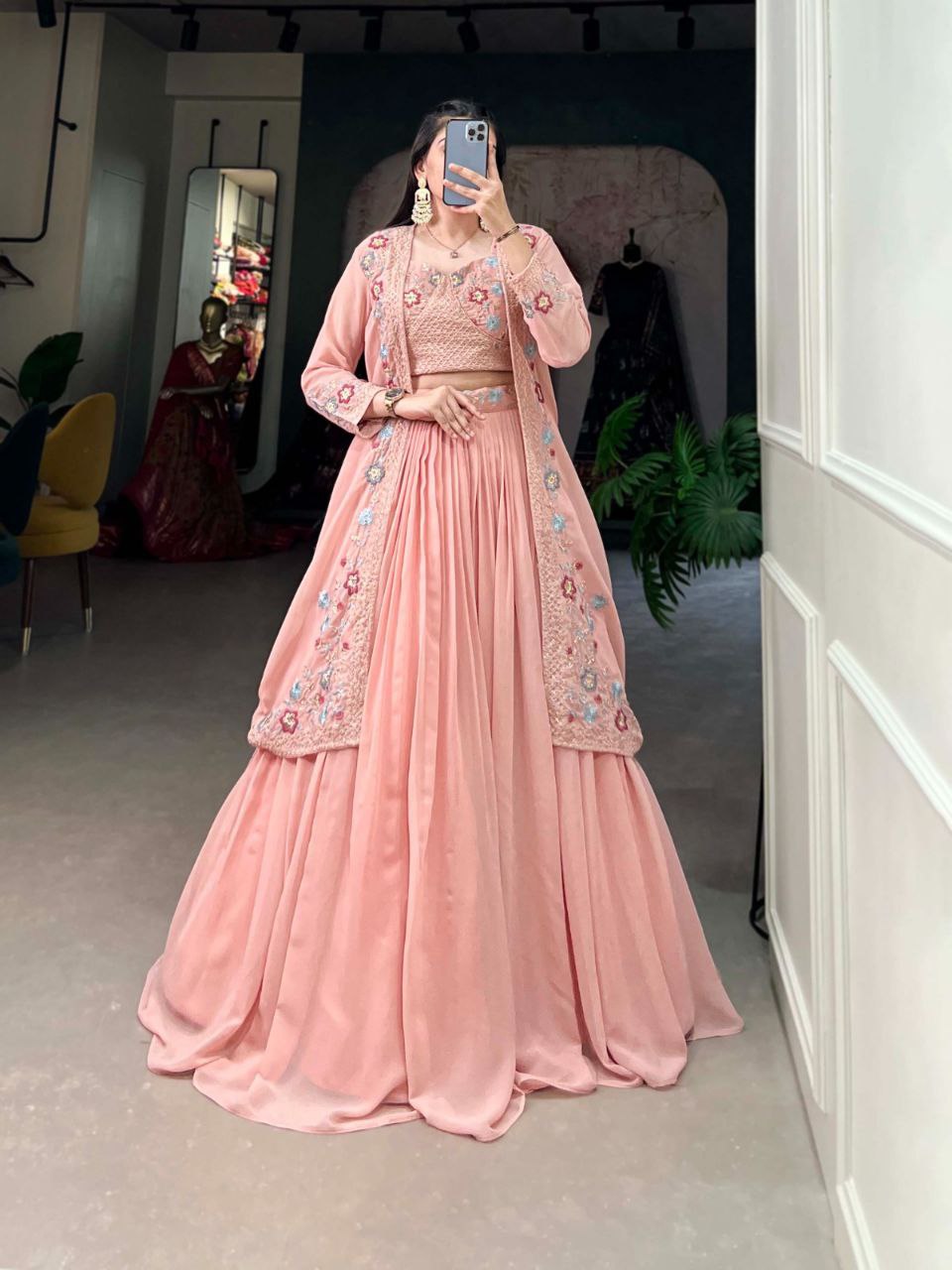 Georgette Indo-Western -adorned with intricate sequin work and a stunning koti &nbsp;Perfect for weddings