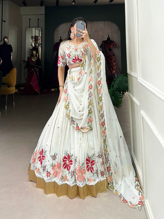 White wonder georgette and Thread Embroidery Work lehenga choli FV1001