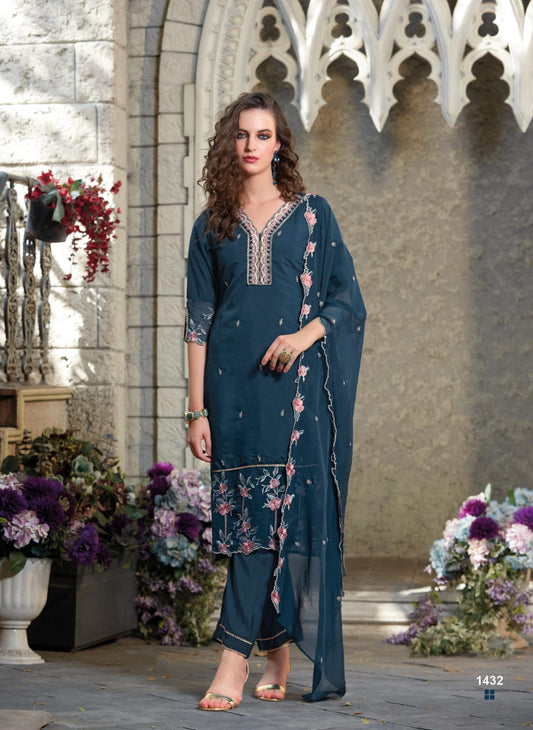 Exclusive ladyleela embroidery handwork kurti with pants and dupatta.  Fv101