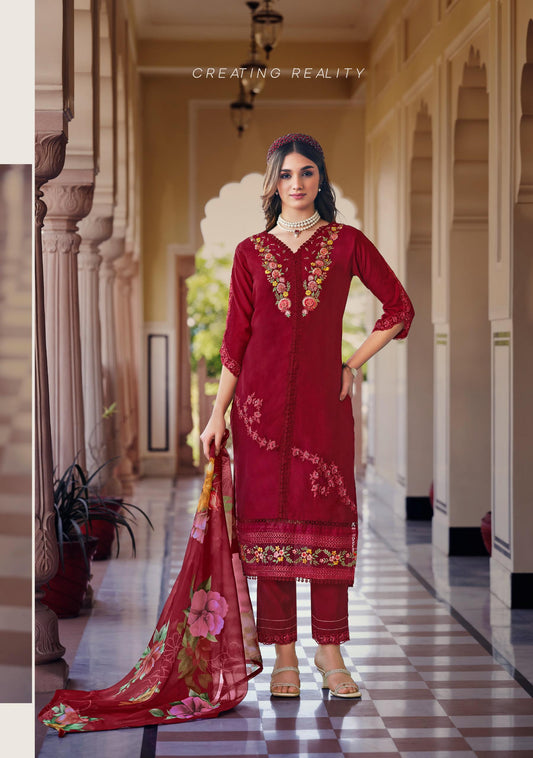 Red Kurtis Embriodery & Handwork on Pure Viscose Fabric .