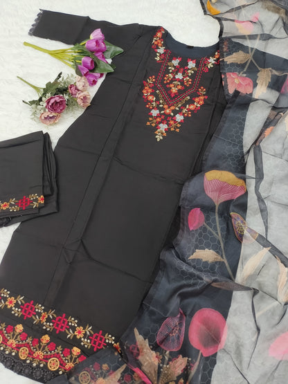 Black Color Viscose Fabric With Sequence Embroidery Work Kurti.