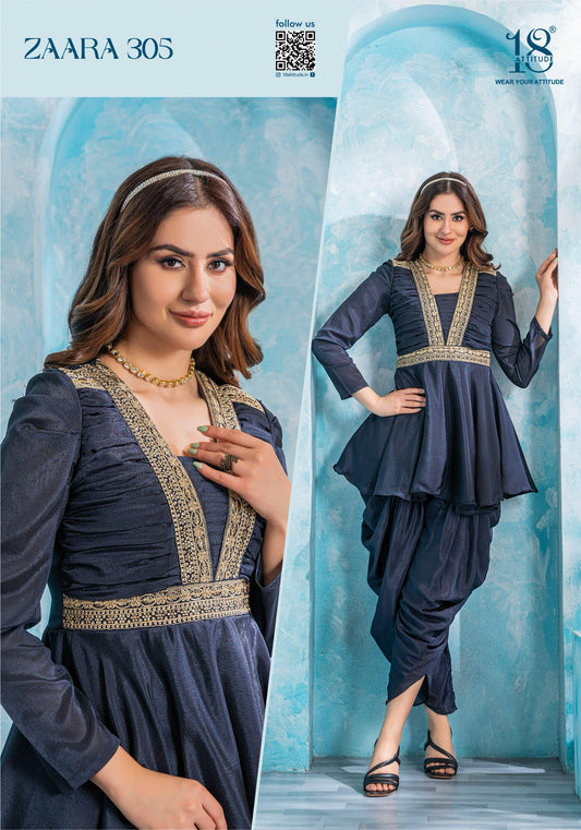 Blue Color Pure Chinnon Fabrics With Embroidery Work Cordsets