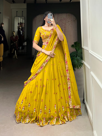 Yellow Georgette Lehenga with Sequins & Thread Embroidery Work – Elegant & Festive
