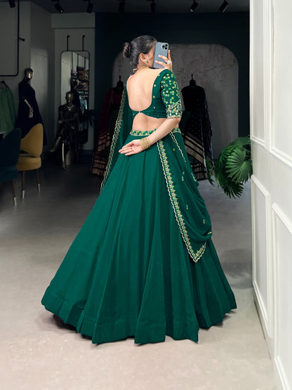 Green Georgette Lehenga with Thread Embroidery Work & Stylish Belt – Elegant Traditional Wear