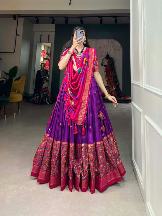 Purple Tussar Silk Lehenga with Print & Foil Work and Matching Dupatta – Elegant Traditional Wear
