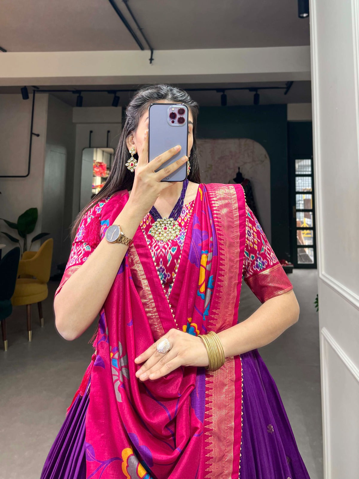 Purple Tussar Silk Lehenga with Print & Foil Work and Matching Dupatta – Elegant Traditional Wear