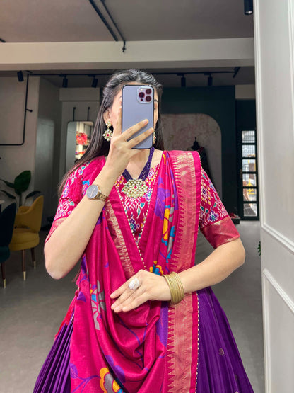 Purple Tussar Silk Lehenga with Print & Foil Work and Matching Dupatta – Elegant Traditional Wear