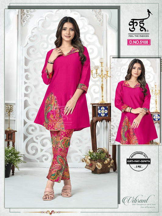 Trendy Pink Vatican Fabric Co-ord Set – Stylish & Comfortable Western Wear for Women
