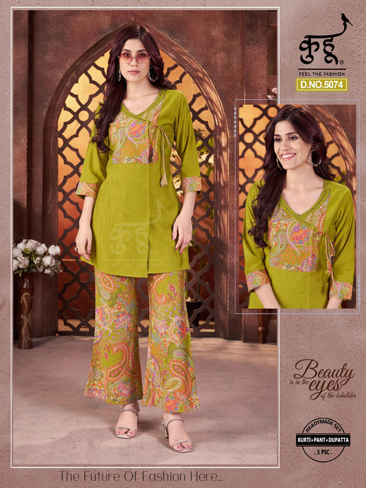 Trendy Green Vatican Fabric Co-ord Set – Stylish & Comfortable Western Wear for Women