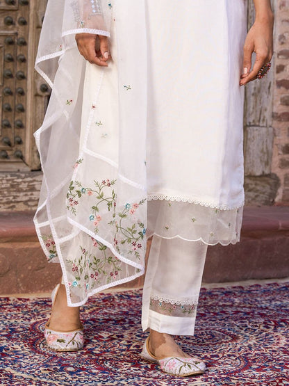 White Color Viscose Fabric With Sequence Embroidery Work Kurta Set.