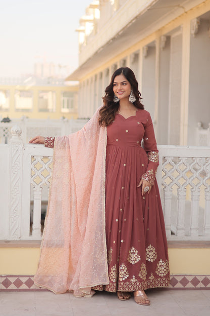 Blush Pink Embroidered Faux Georgette Outfit with Zari & Sequins – Party Wear