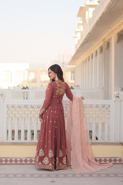 Blush Pink Embroidered Faux Georgette Outfit with Zari & Sequins – Party Wear