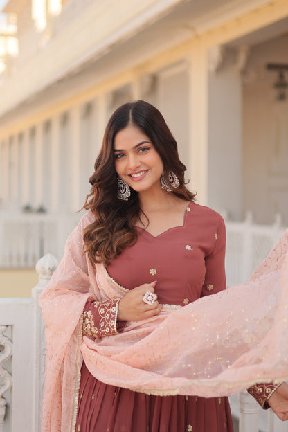 Blush Pink Embroidered Faux Georgette Outfit with Zari & Sequins – Party Wear