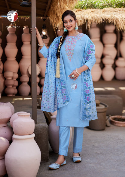 Trendy Blue Viscose Nylon And Aari Work Kurti With Dupatta – Elegant Ethnic Wear for Women