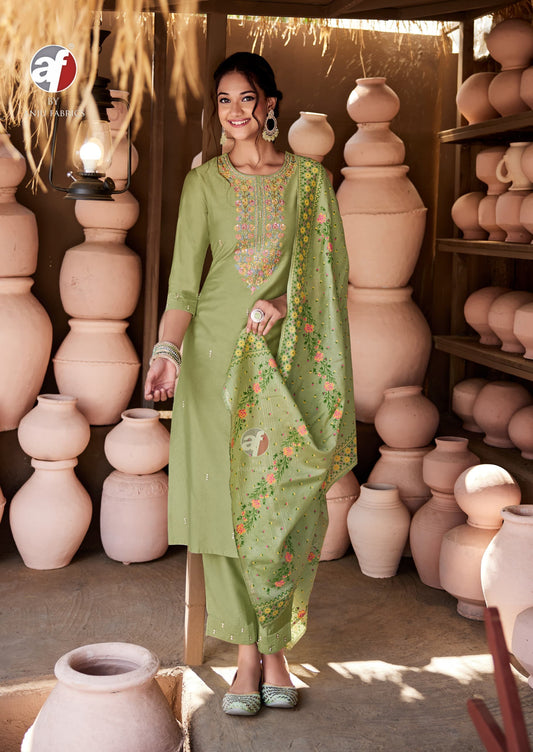 Trendy Green Viscose Nylon And Aari Work Kurti With Dupatta – Elegant Ethnic Wear for Women