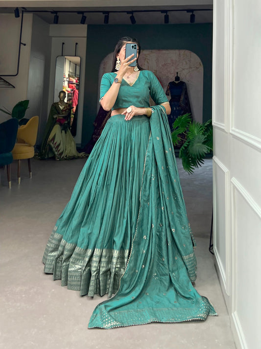 Morden Blue Pure Chanderi Lehenga Set with Zari Weaving Work & Embroidered Dupatta
