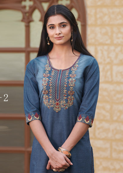 Blue Cotton Denim Co-ord Set with Heavy Embroidery Work – 100% Pure Cotton for Women