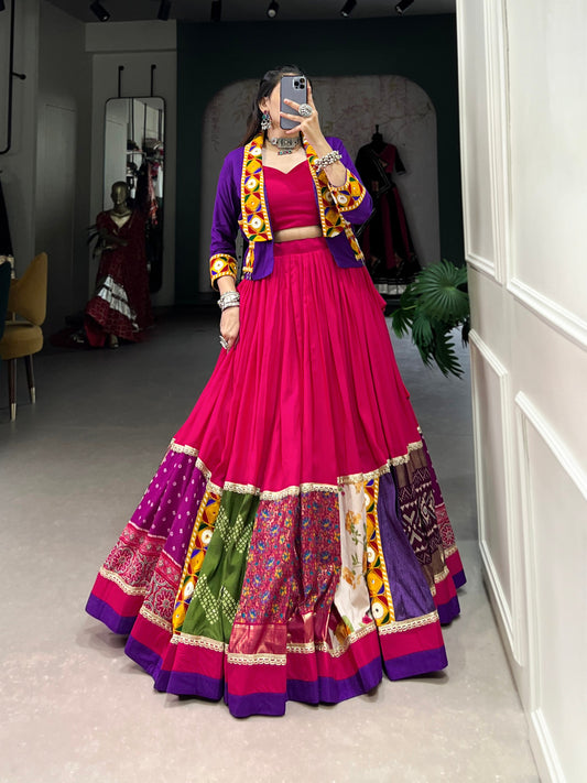 Pink Pure Rayon Lehenga with Printed & Gamthi Patch Work | Traditional Lace Touch-Up Ethnic Wear