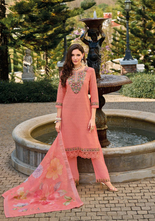 Stylish orange Viscose Embroidered & Sequin Suit Set