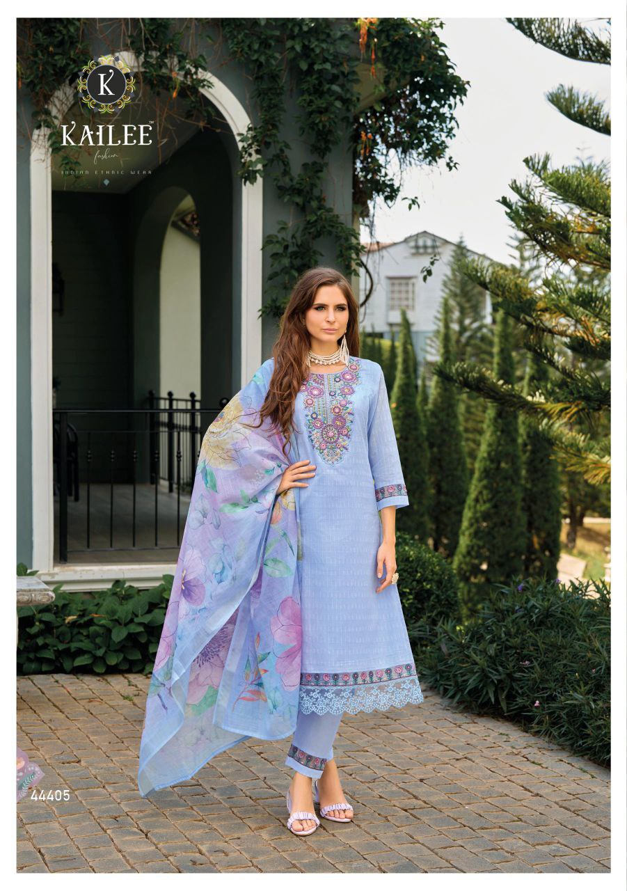 Chic Blue Viscose Suit with Sequin & Embroidery Detailing