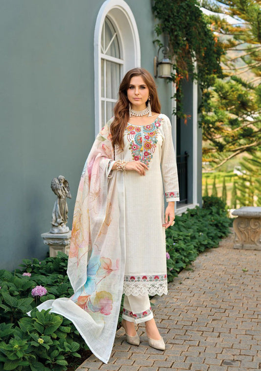 White Viscose Suit with Intricate Embroidery