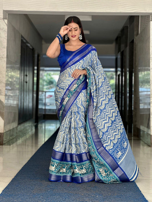 Blue colour viscous tusser silk saree