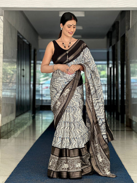 Black colour viscous tusser silk saree