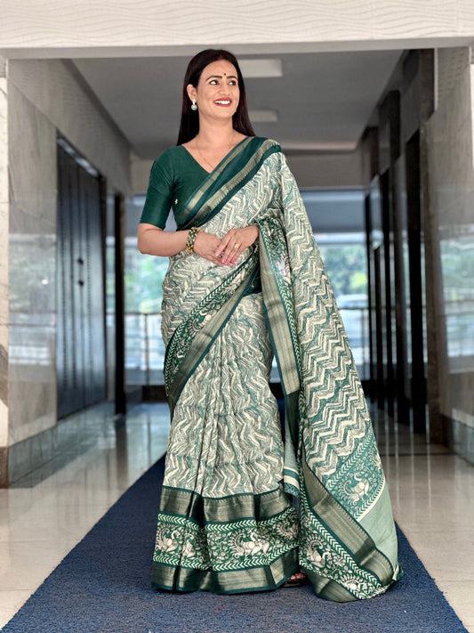 Green colour viscous tusser silk saree