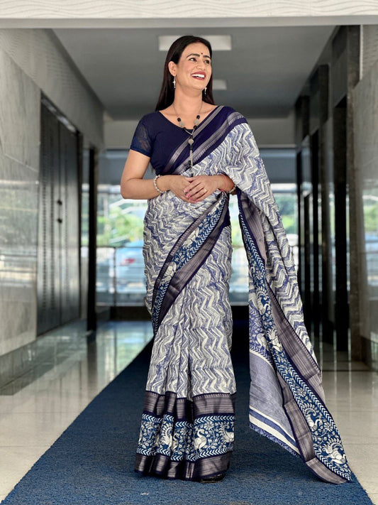 Dark blue colour viscous tusser silk saree