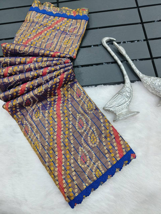 Blue Wichitra with bandhani Print saree
