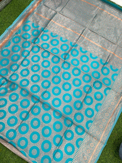 BLUE COLOUR SOFT LICHI SILK CLOTH AND RICH PALLU & JACQUARD PATTERN WORK ON ALL OVER THE SAREE